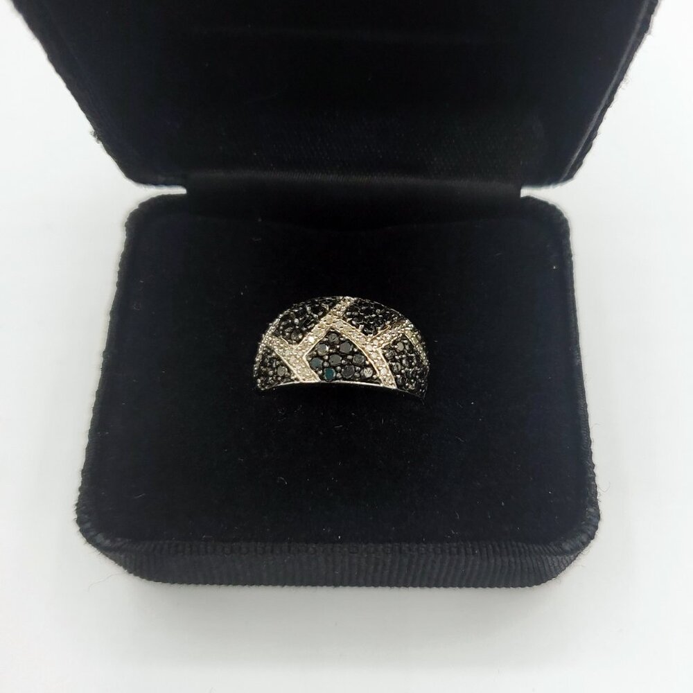 Black & White 1 ctw Diamond Pave Sterling Silver Ring - Size 7 NIB